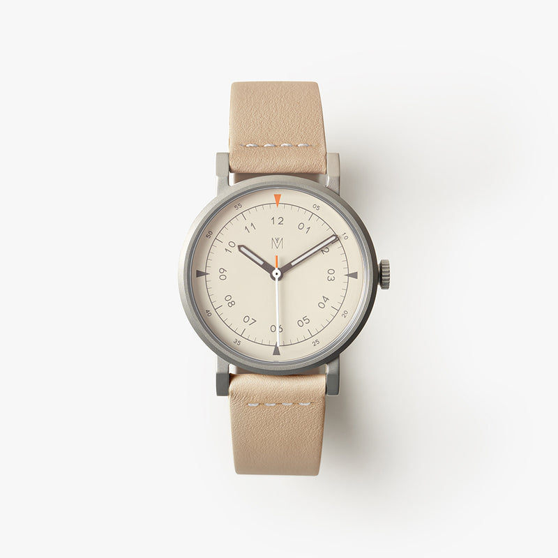 MUS-01 KHAKI P 34MM + 原色真皮錶帶 禮盒套裝