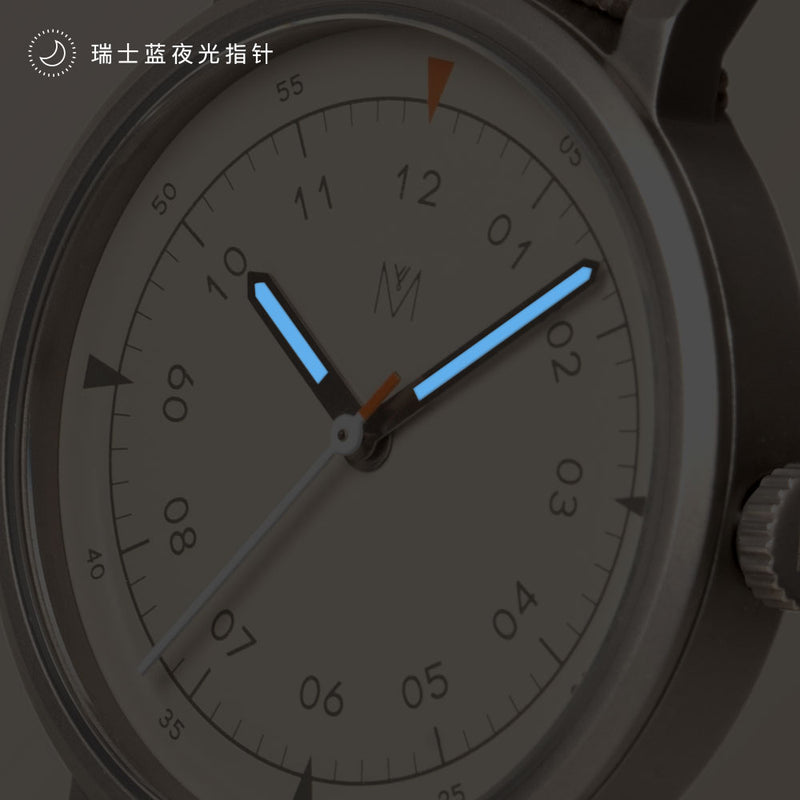 MUS-01 KHAKI P 34MM + 原色真皮錶帶 禮盒套裝