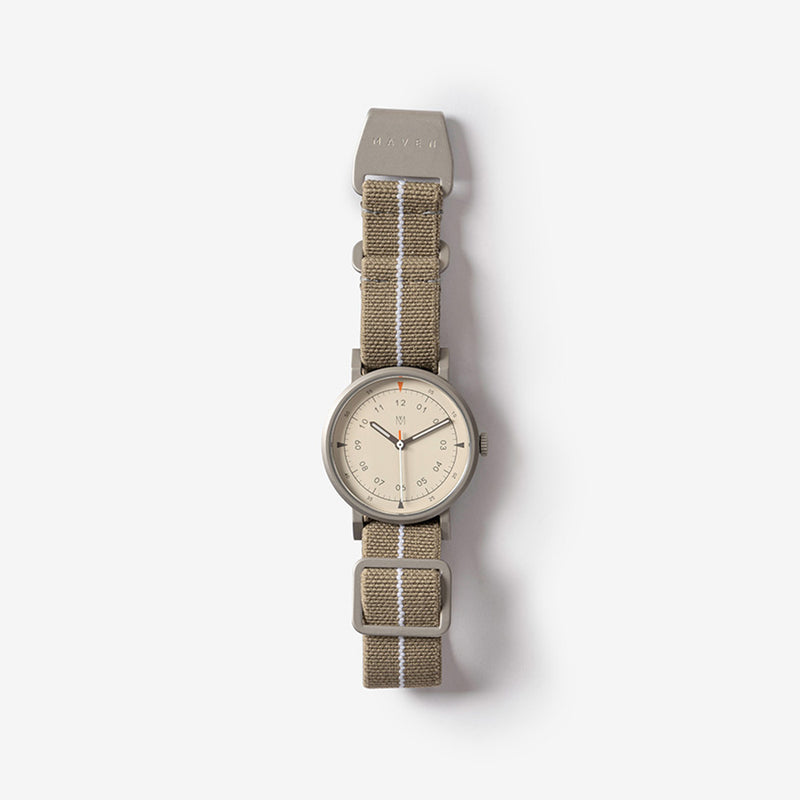 MUS-01 KHAKI P 34MM + 原色真皮錶帶 禮盒套裝